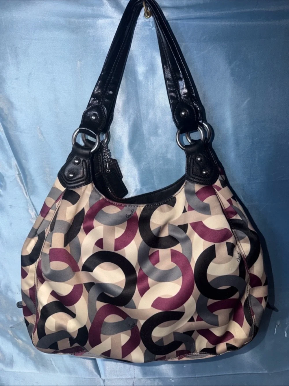 Vintage COACH MAGGIE OP ART HOBO PURPLE CHAINLINK SATCHEL HANDBAG F0967-14420 - Picture 3 of 10